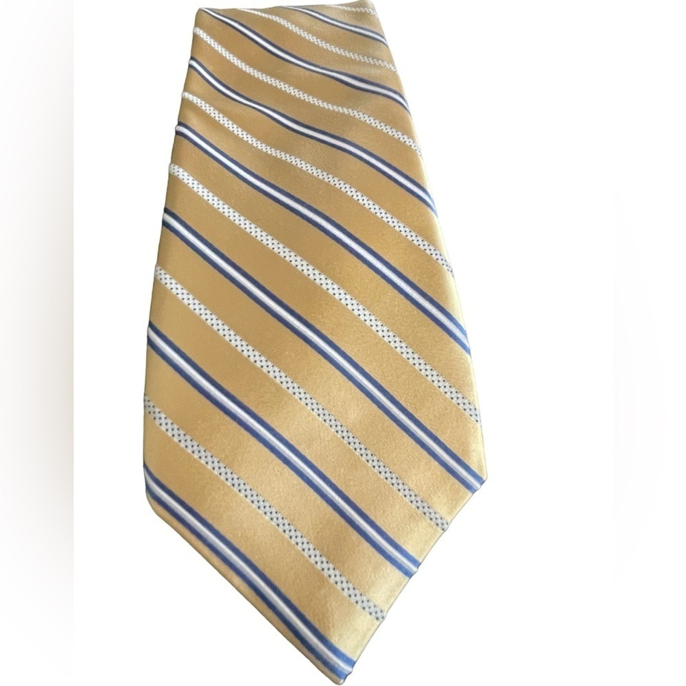 🔥🟡HSM Chicago 100% silk tie. Gorgeous & classic golden, white & blue stripe